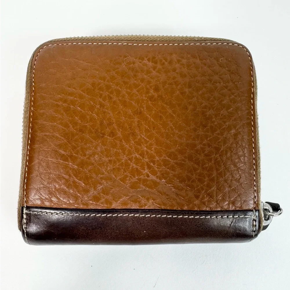 Vintage Dooney & Bourke Brown Pebbled/Smooth Leather Bifold Zip Wallet - Picture 2 of 7
